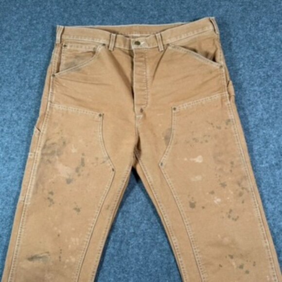 RRL Ralph Lauren Engineer Fit Distressed Carpenter Pant Sz 38x32 Tan Beige Work - Picture 3 of 14